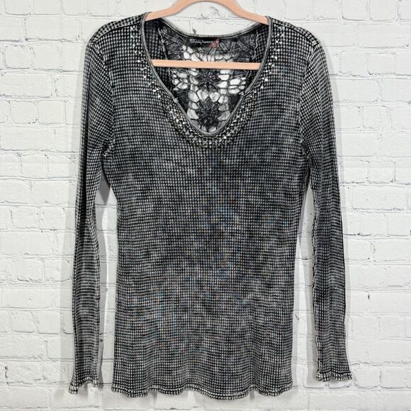 Loving Heart Blouse Women Large Motorcycle Stretch Grunge Punk Rock Y2K Top - Picture 1 of 10